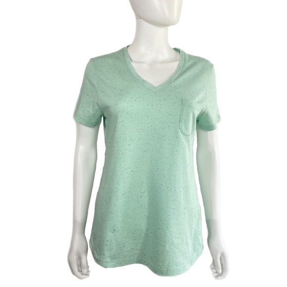 Faded Glory Speckled Mint Green Pocketed V-Neck Short Sleeve Tee - Picture 1 of 6